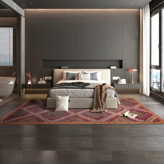 Rare Unique Vintage Turkish Kilim Hand Woven Wool Area Rug Rust 5'11''x10'4''