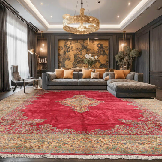 Velvety soft Vintage Palace Kermann Hand Knotted Wool Area Rug Rose 11'6"x19'4"