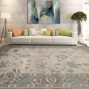 Multi Sizes LoomBloom Muted Turkish Oushak Hand Knotted Wool Area Rug Gray, Beige Color