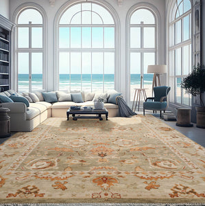 Multi Sizes LoomBloom Muted Turkish Oushak Hand Knotted Wool Traditional Area Rug Moss, Beige Color