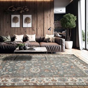 8' 2''x9' 11'' LoomBloom Muted Turkish Oushak Hand Knotted Wool Area Rug Gray, Cream Color