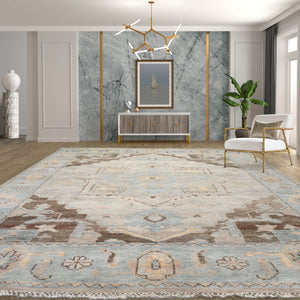 7' 7''x9' 10'' LoomBloom Muted Turkish Oushak Hand Knotted Wool Area Rug Taupe,Beige Color