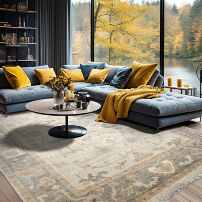 8x10 Gray, Beige, Tan Color Hand Knotted Turkish Oushak 100% Wool Traditional Oriental Rug