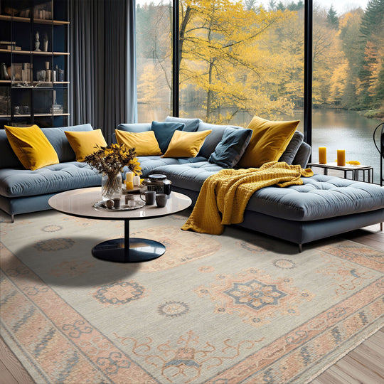 9'x12' Pale Aqua Hand Knotted Afghan Oushak Traditional Wool Oriental Area Rug