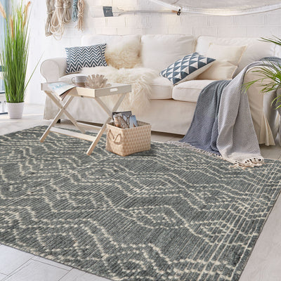 3x5 Celadon, Ivory, Color Hand Knotted Afghan Moroccan Wool Modern & Contemporary Oriental Rug