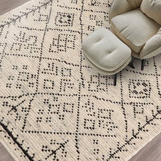 LoomBloom 3'x5' Ivory Hand Knotted Afghan Moroccan Modern & Contemporary Tribal Wool Oriental Area Rug