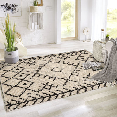 3x5 Ivory, Black, Color Hand Knotted Afghan Moroccan Wool Modern & Contemporary Oriental Rug