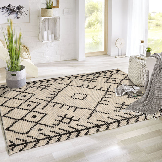 LoomBloom 3'x5' Ivory Hand Knotted Afghan Moroccan Modern & Contemporary Tribal Wool Oriental Area Rug