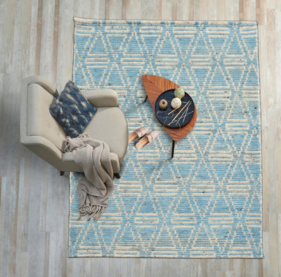 3x5 Blue, Ivory, Color Hand Knotted Afghan Moroccan Wool Modern & Contemporary Oriental Rug