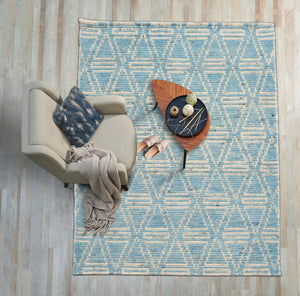 3x5 Blue, Ivory, Color Hand Knotted Afghan Moroccan Wool Modern & Contemporary Oriental Rug