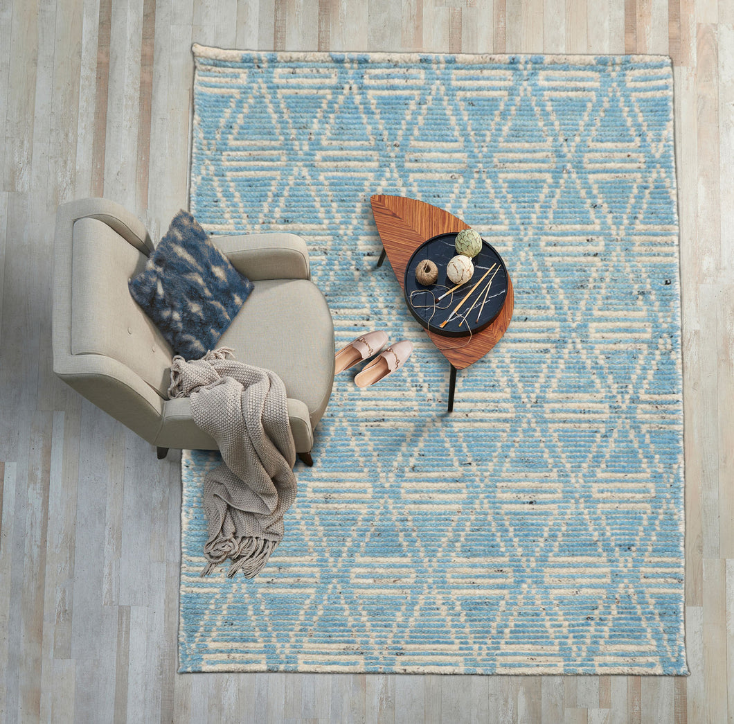 3x5 Blue, Ivory, Color Hand Knotted Afghan Moroccan Wool Modern & Contemporary Oriental Rug