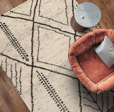 3x5 Ivory, Black, Color Hand Knotted Afghan Moroccan Wool Modern & Contemporary Oriental Rug