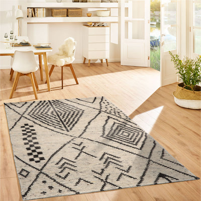 3x5 Ivory, Black, Color Hand Knotted Afghan Moroccan Wool Modern & Contemporary Oriental Rug