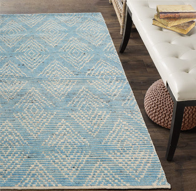 3x5 Blue, Ivory, Color Hand Knotted Afghan Moroccan Wool Modern & Contemporary Oriental Rug