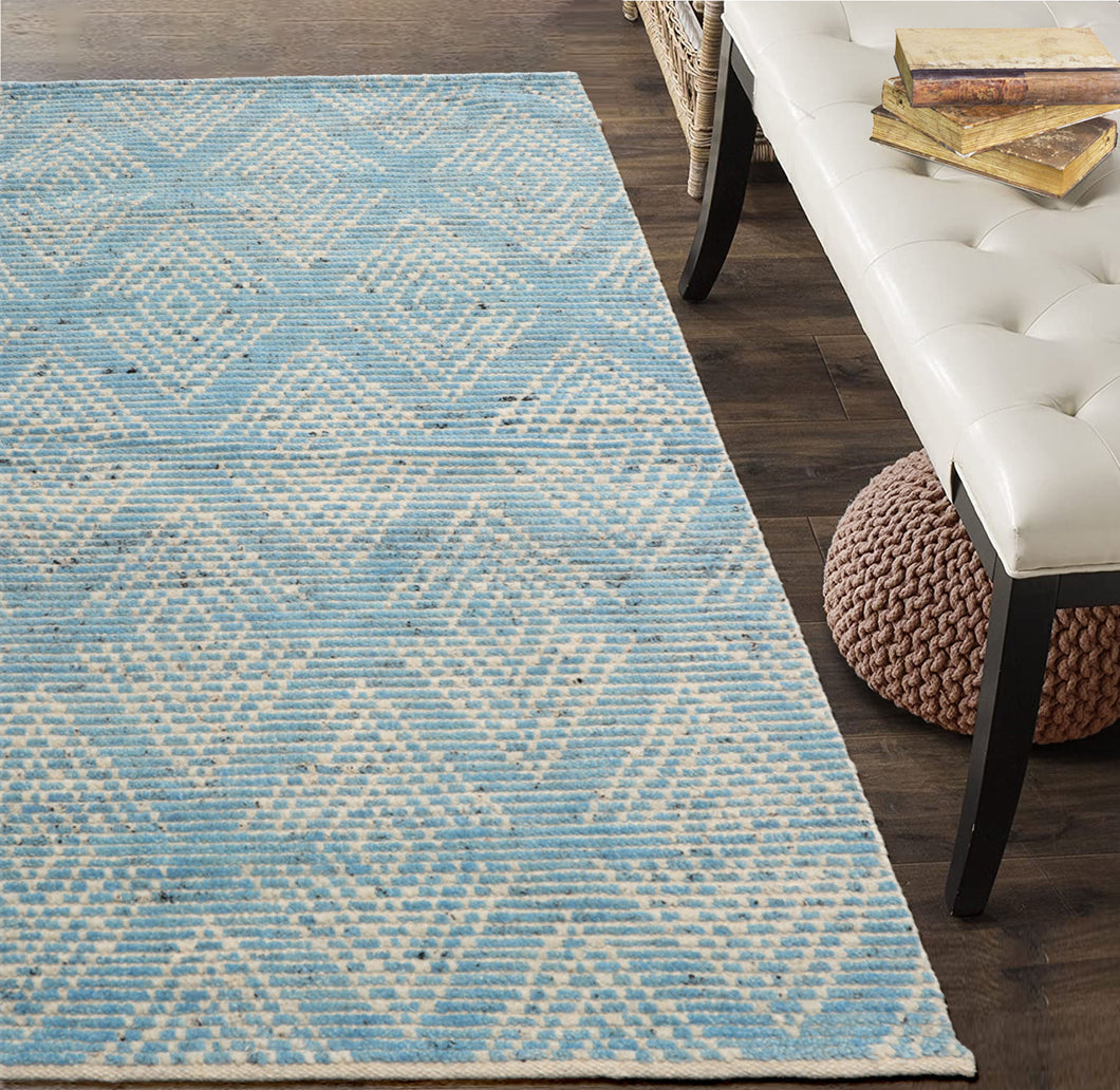 3x5 Blue, Ivory, Color Hand Knotted Afghan Moroccan Wool Modern & Contemporary Oriental Rug
