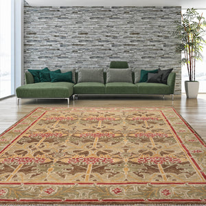 Multi Sizes Brown, Green Hand Knotted Muted Turkish Oushak William Morris Tulip & Lilly 100% Wool Arts and Craft Traditional Oriental Area Rug