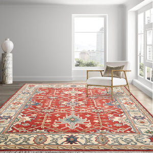 8x10 Orangey Red, Ivory Hand Knotted Muted Turkish Oushak 100% Wool Arts and Craft Traditional Oriental Area Rug