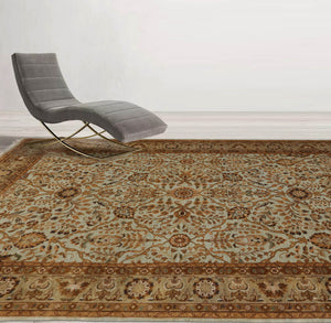 6' x 9' 1'' Hand Knotted 100% Wool Agra Traditional 250 KPSI Oriental Area Rug Aqua, Champagne Color