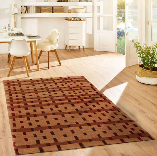 3' x 5' Hand Knotted Tibetan 100% Wool Tibetan Modern & Contemporary Oriental Area Rug Maple,Brown Color