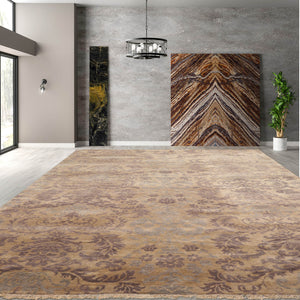 5'11''x8'9'' Hand Knotted 100% Wool Damask Transitional Oriental Area Rug Beige, Gray Color