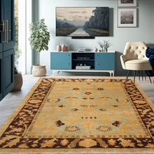 6'1''x9'1'' Hand Knotted Oushak 100% Wool Oushak Traditional Oriental Area Rug Pale Aqua, Chocolate Color