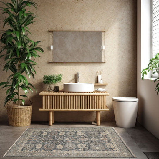 LoomBloom 3'x5' Slate Hand Knotted Distressed Quality Traditional Distressed Wool Oriental Area Rug