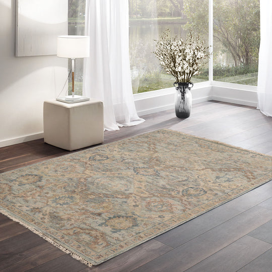 LoomBloom 3'x5' Mint Hand Knotted Distressed Quality Traditional Distressed Wool Oriental Area Rug