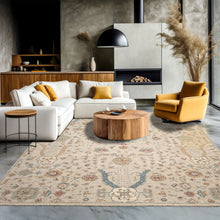 9x12 Beige, Peach, Aqua Color Hand Knotted Distressed Quality Wool Traditional Oriental Rug