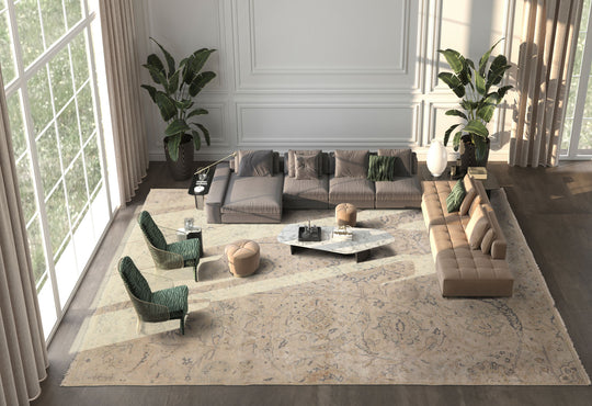 LoomBloom 10'x14' Beige Hand Knotted Traditional Distressed Wool Oriental Area Rug