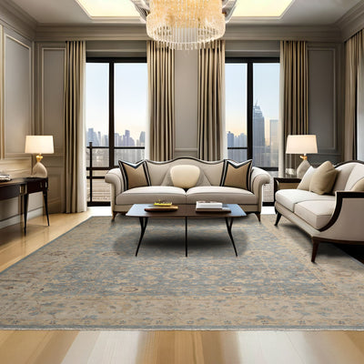 10x14 Blue, Beige, Peach Color Hand Knotted Distressed Quality Wool Traditional Oriental Rug