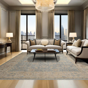 10x14 Blue, Beige, Peach Color Hand Knotted Distressed Quality Wool Traditional Oriental Rug