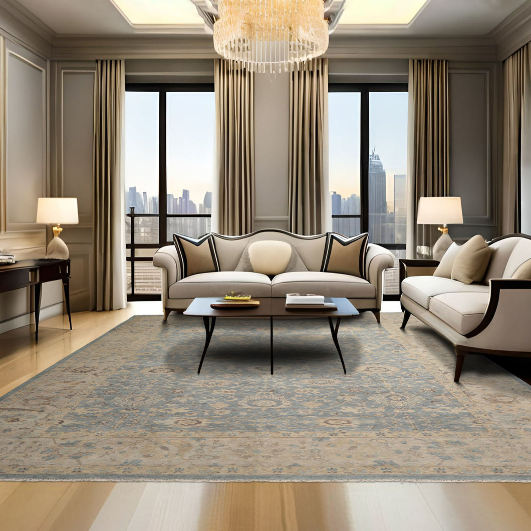 10x14 Blue, Beige, Peach Color Hand Knotted Distressed Quality Wool Traditional Oriental Rug