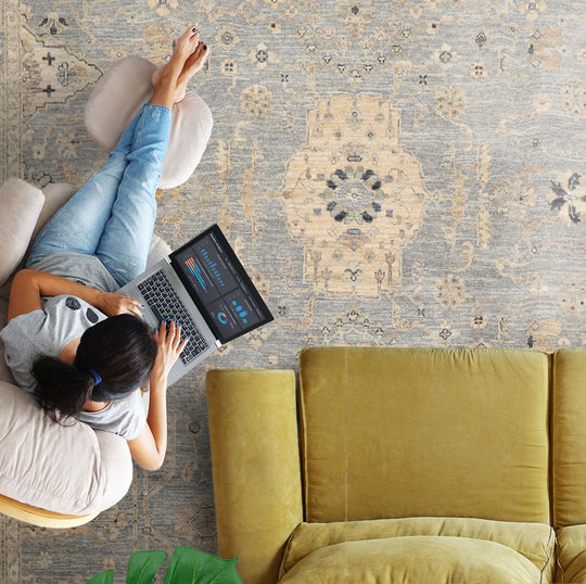 LoomBloom 9'x12' Slate Hand Knotted Khyber Traditional Oushak Wool Oriental Area Rug