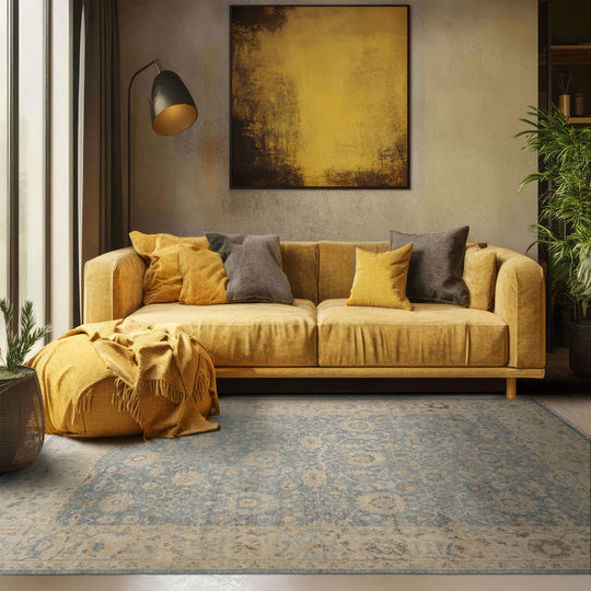 LoomBloom 8'x10' Blue Hand Knotted Distressed Traditional Oushak Wool Oriental Area Rug