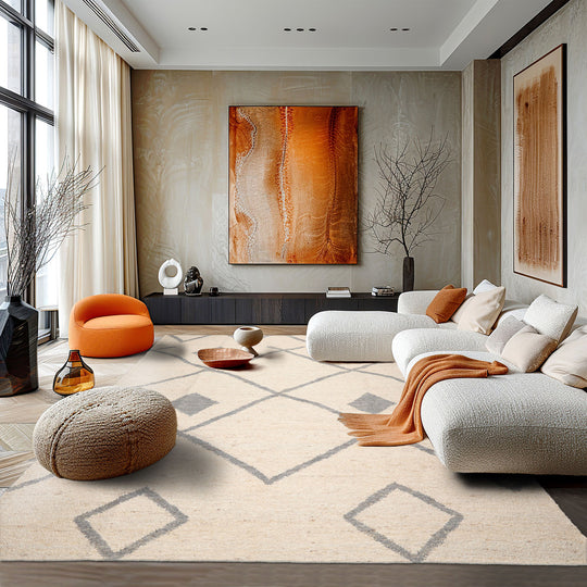 LoomBloom 9'x12' Oat Meal Hand Woven Organic Flatweave Traditional Geometric Wool Oriental Area Rug