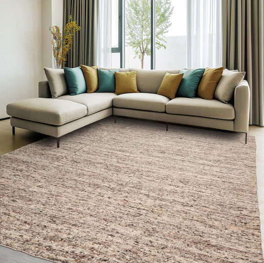 LoomBloom 9'x12' Oat Meal Hand Woven Organic Flatweave Traditional Geometric Wool Oriental Area Rug