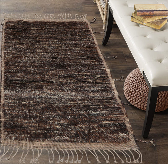 3'x5' Brown Hand Knotted Afghan Moroccan Modern & Contemporary Solid Wool Oriental Area Rug