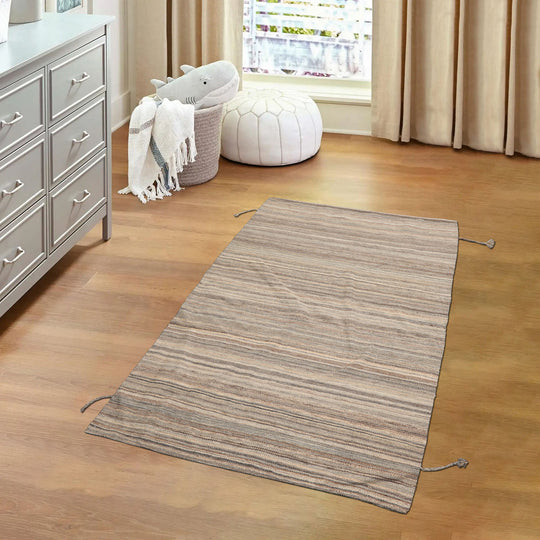 3'x5' Beige Hand Knotted Afghan Moroccan Modern & Contemporary Stripes Wool Oriental Area Rug