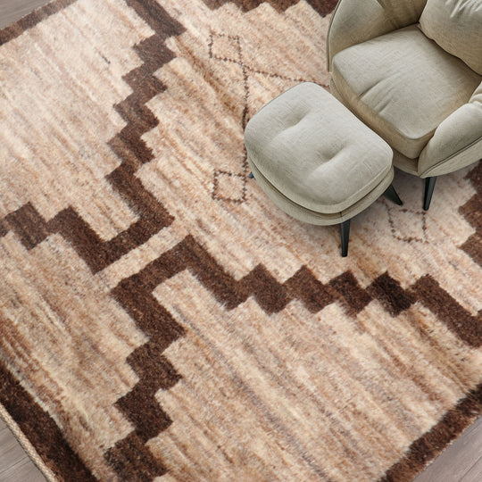 LoomBloom 3'x5' Beige Hand Knotted Afghan Moroccan Transitional Wool Oriental Area Rug