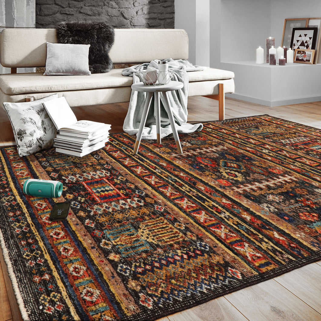 3x5 Charcoal, Ivory, Orange Color Hand Knotted Afghan Moroccan Wool Tribal Oriental Rug