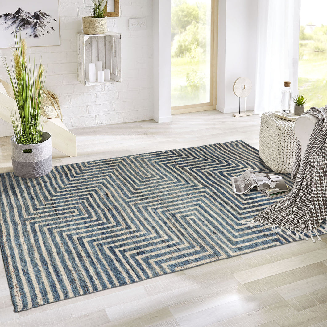 3x5 Blue, Ivory, Color Hand Knotted Afghan Moroccan Wool Modern Oriental Rug