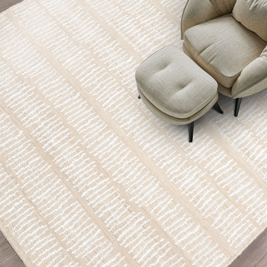 LoomBloom 3'x5' Beige Hand Woven Afghan Moroccan Modern Designer Wool Oriental Area Rug