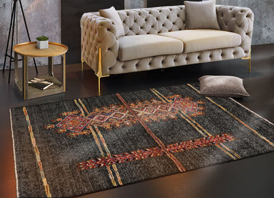 3x5 Charcoal, red, Orange Color Hand Knotted Afghan Moroccan Wool Tribal Oriental Rug