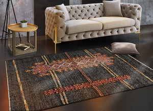 3x5 Charcoal, red, Orange Color Hand Knotted Afghan Moroccan Wool Tribal Oriental Rug