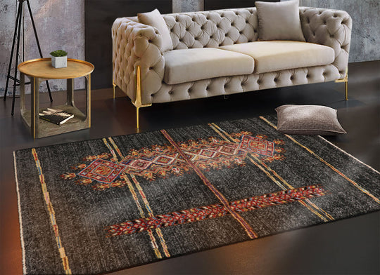 LoomBloom 3'x5' Charcoal Hand Knotted Afghan Moroccan Tribal Geometric Wool Oriental Area Rug