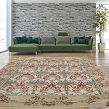 8' 2''x9' 11'' Hand Knotted Oushak 100% Wool William Morris Arts & Crafts Oriental Area Rug Beige, Moss Color