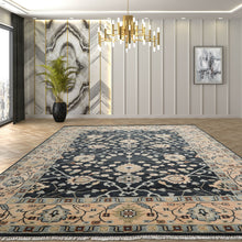 9'x12' Hand Knotted Oushak 100% Wool Transitional Oriental Area Rug Grayish Blue, Faded Peach Color