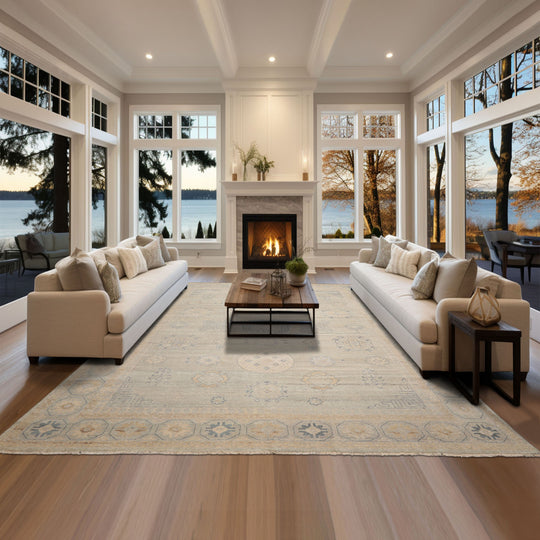 LoomBloom Multi Size Beige Hand Knotted Afghan Oushak Transitional Geometric Wool Oriental Area Rug