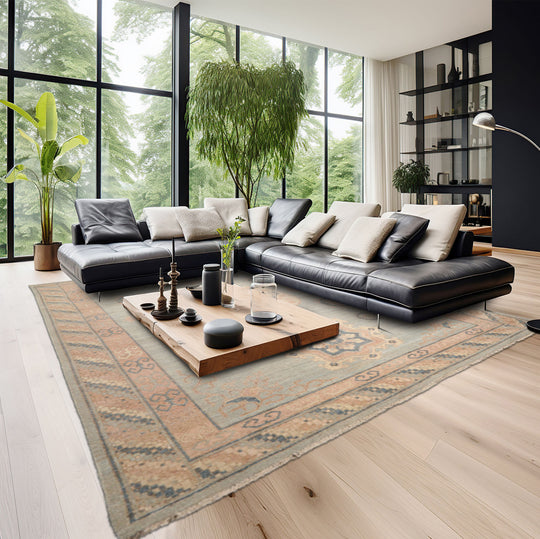 LoomBloom 9'x12' Mint Hand Knotted Afghan Oushak Traditional All-Over Wool Oriental Area Rug