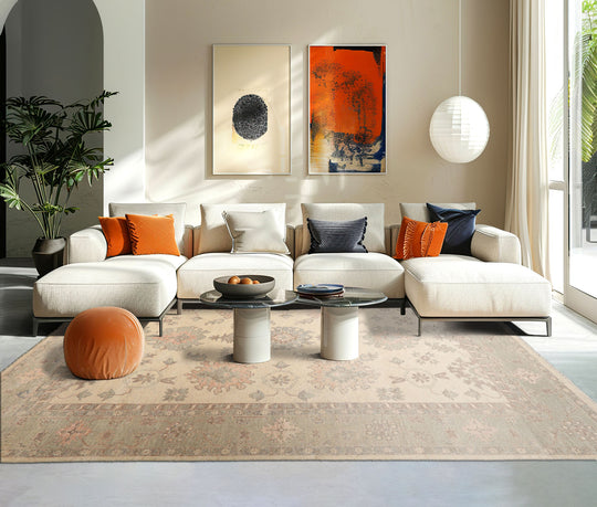 9'x12' Ivory Hand Knotted Afghan Oushak Traditional Wool Oriental Area Rug